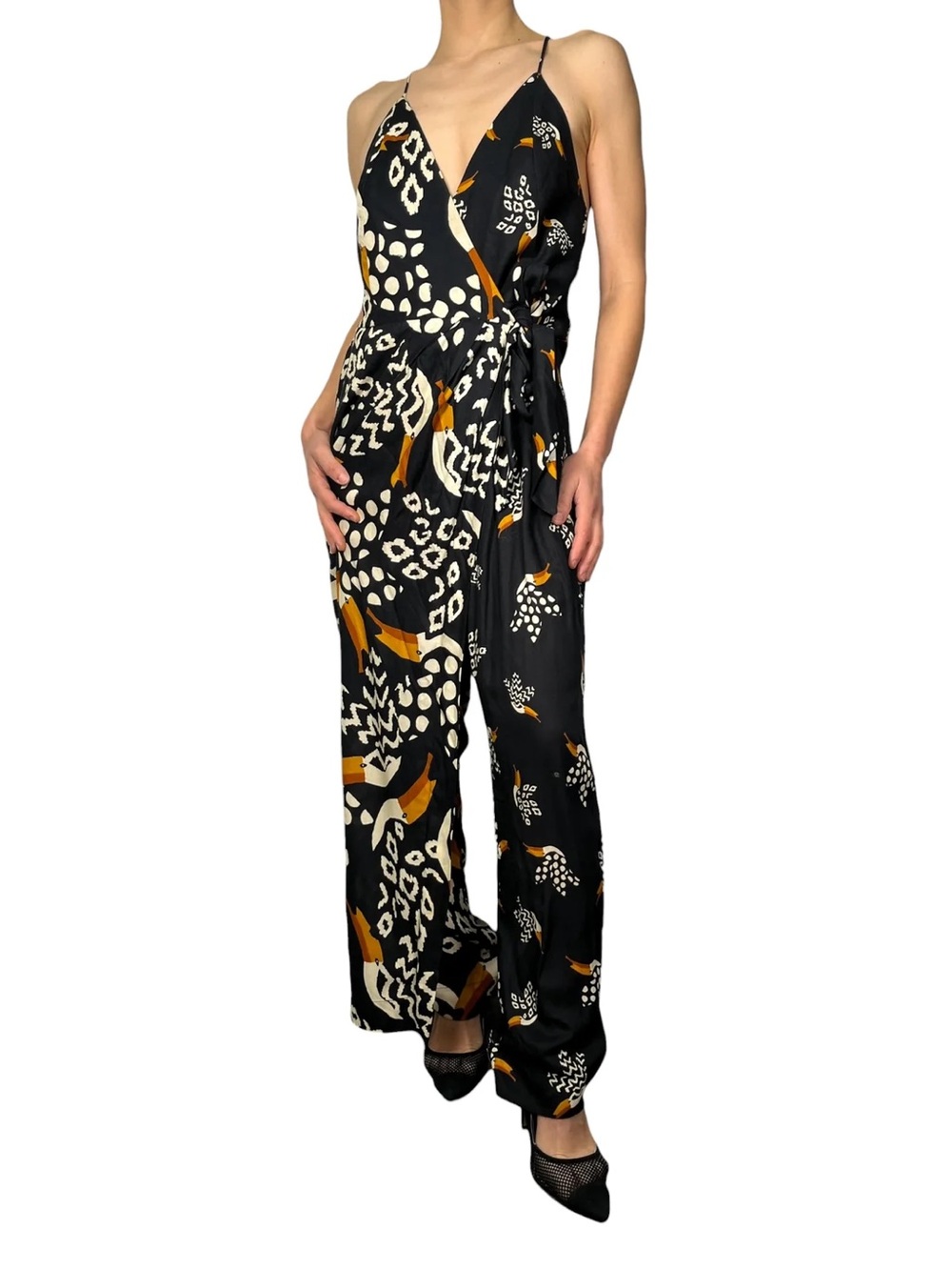 Farm Rio Tropical Print Faux Wrap Front Jumpsuit Small